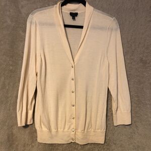 Talbots XL Tan Cardigan Sweater Rhinestone Buttons Long Sleeve Office Wear